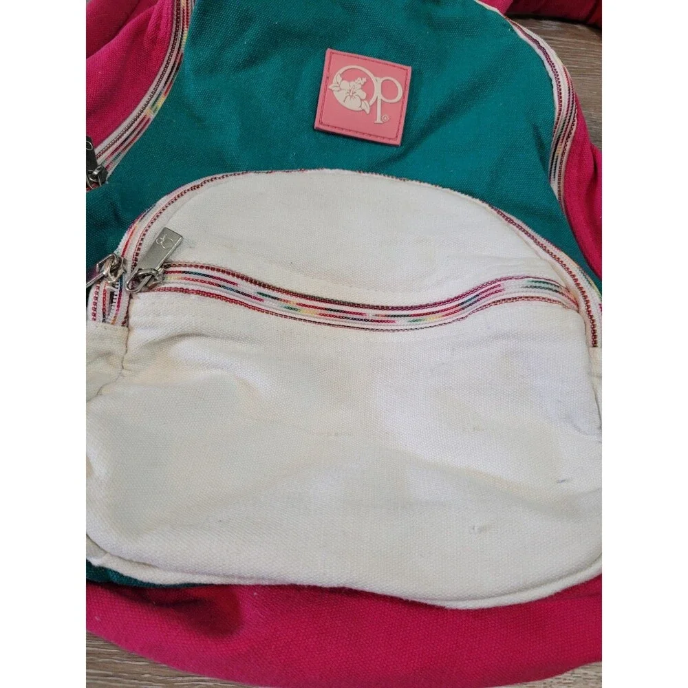 90s Vibrant Color Block Canvas Backpack Pink White Y2K Vintage Kiddiecore Indie